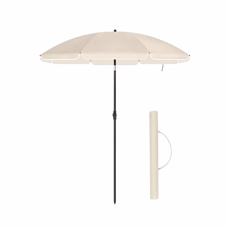 Ombrellone da Spiaggia UPF 50+ Inclinabile Portatile e Antivento, Beige