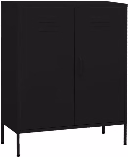 Mobile contenitore moderno HELLOSHOP26 in metallo nero opaco con ripiani interni e ante a battente L: 80 cm, P: 35 cm, H: 101,5 cm