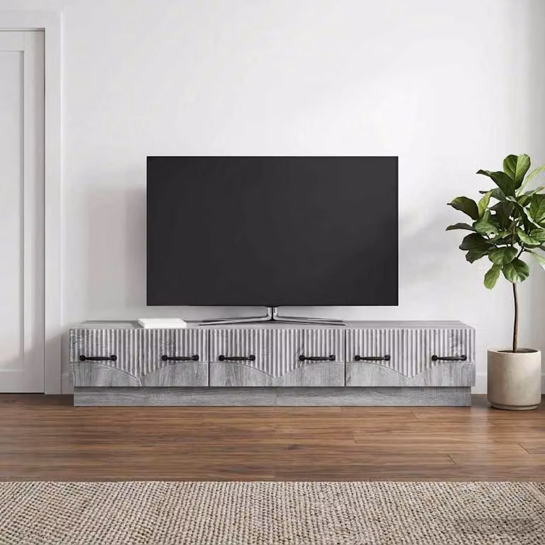Mobile TV moderno vidaXL in legno ingegnerizzato grigio, L: 147 cm, P: 34,5 cm, H: 27 cm