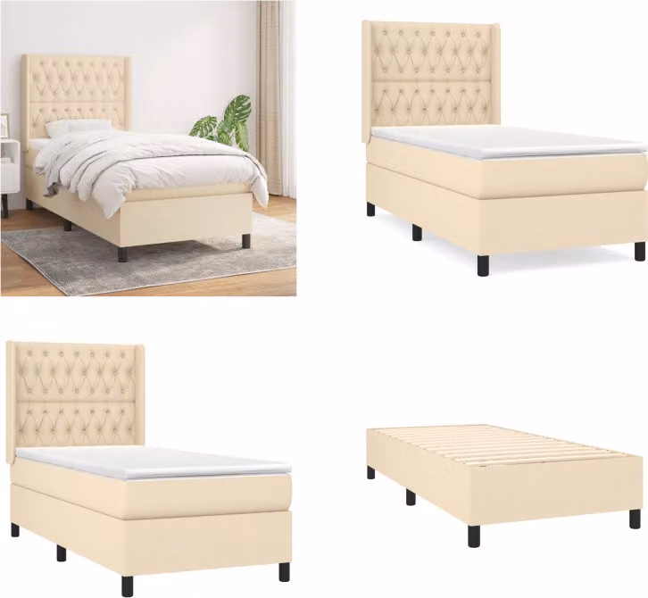 vidaXL Letto a molle con materasso crema 90x200 cm in tessuto - Letto a molle - Boxspringbetten - Bett - Schlafzimmermöbel