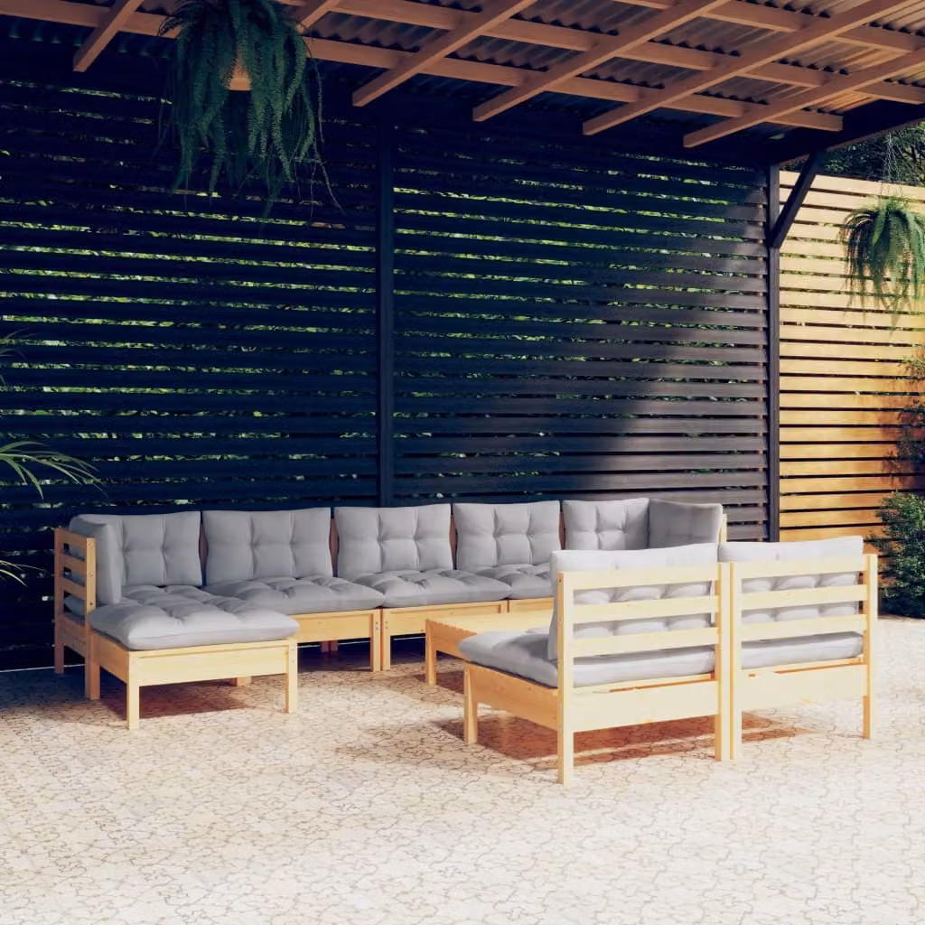 Maison Exclusive - Set Divani da Giardino 10 pz con Cuscini Grigi Massello di Pino