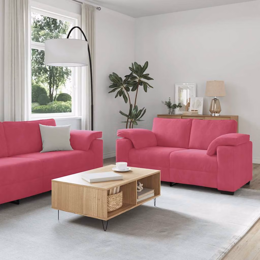 Maison Exclusive - Set divano a 3 pezzi con cuscini in velluto bordeaux