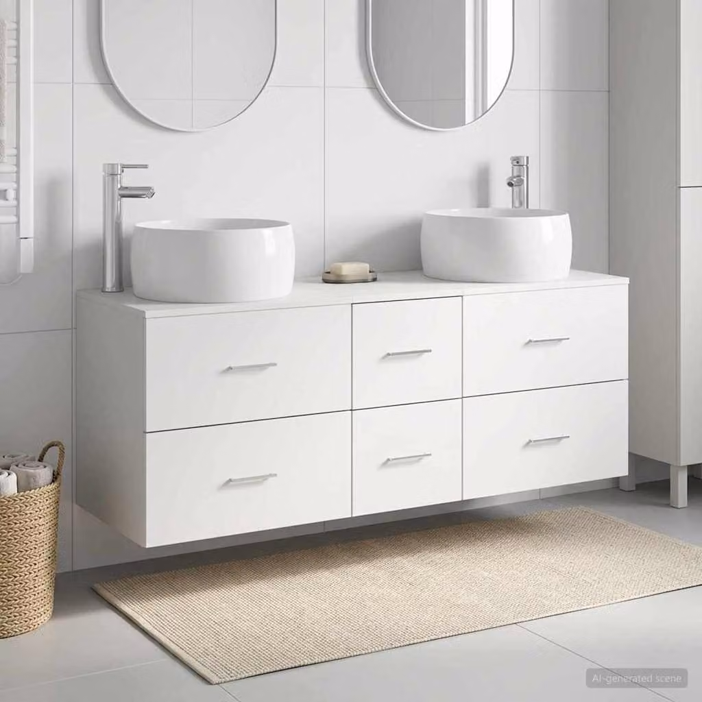 Set di mobili per il bagno moderno vidaXL in 3 pezzi Bianco, L/P/H: 129 x 44,5 x 80 cm