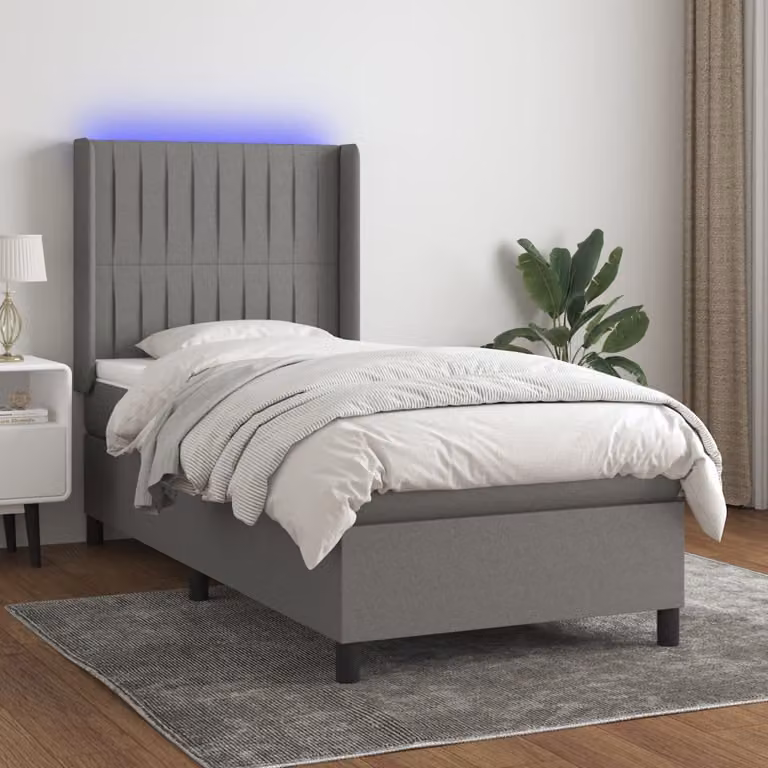 Letto a Molle vidaXL con Illuminazione LED e Porte USB in Tessuto Grigio, L/P/H: 90 x 200 x 128 cm