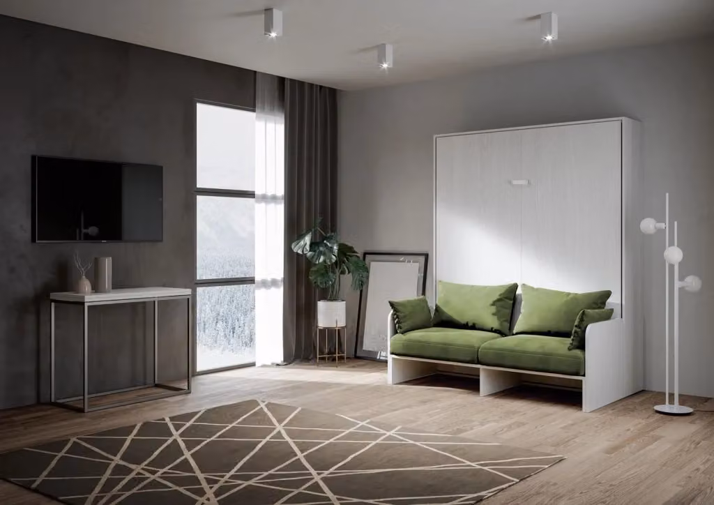 Letto Matrimoniale A Scomparsa Kentaro con Divano Bianco e Verde, L/P: 160 x 200 cm – 2