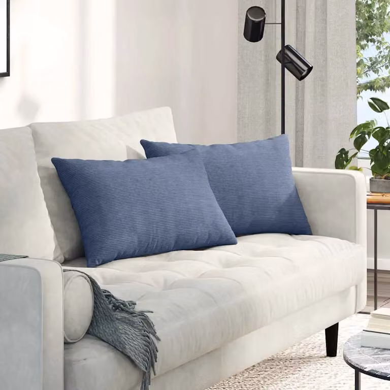 Set di 2 cuscini da divano vidaXL in tessuto di velluto a coste blu, L 60 cm x P 40 cm x H 4 cm