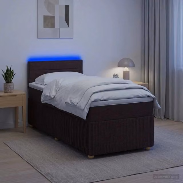Letto box spring moderno vidaXL con materasso ibrido e base contenitore, dotato di illuminazione sottostante e porta USB, L/P: 90 x 190 cm – 1