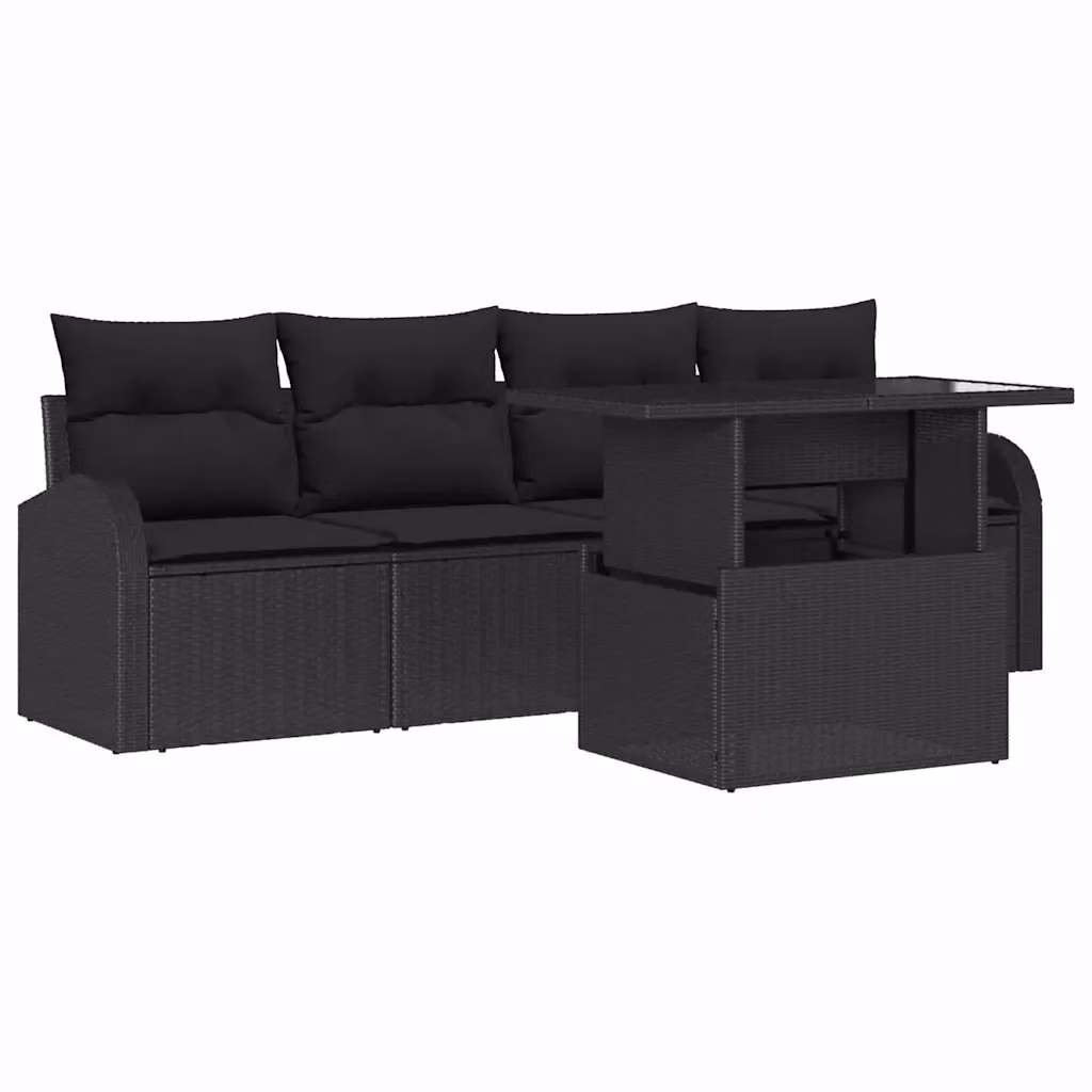 vidaXL Set Divano da Giardino Moderno 5 Pezzi Nero con Tavolino e Cuscini in Rattan e Metallo – 2