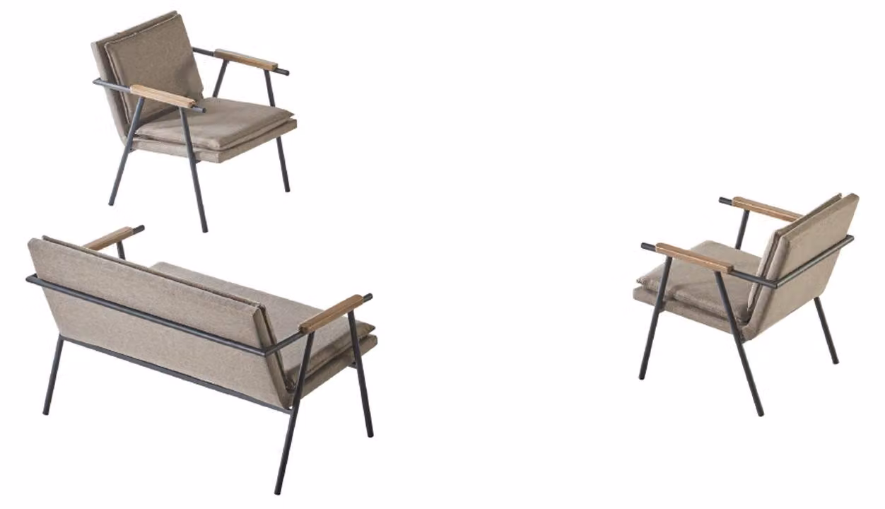 Hellgraue Wartezimmer Sitzmöbel Polster 2-Sitzer Designer 2x Sessel 3tlg