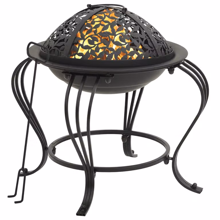 The Living Store Ciotola per il fuoco con attizzatoio 49 cm in acciaio