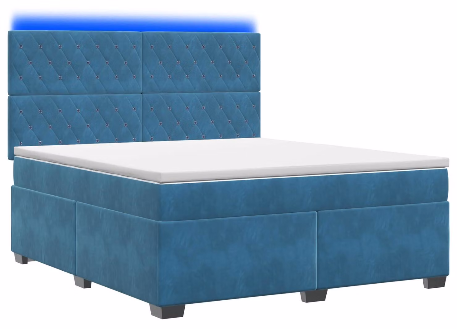 Letto boxspring con materasso e testiera blu 140 x 190 cm in velluto