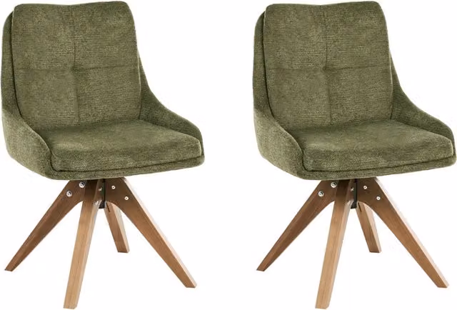 Set di 2 sedie da pranzo girevoli Rivestimento in tessuto verde Base con gambe in legno girevoli in metallo