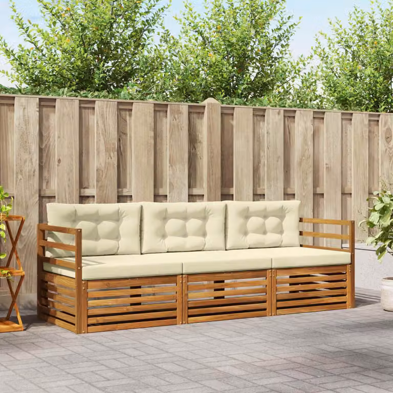 Set di divani da esterno vidaXL in legno di acacia con cuscini, beige e bianco