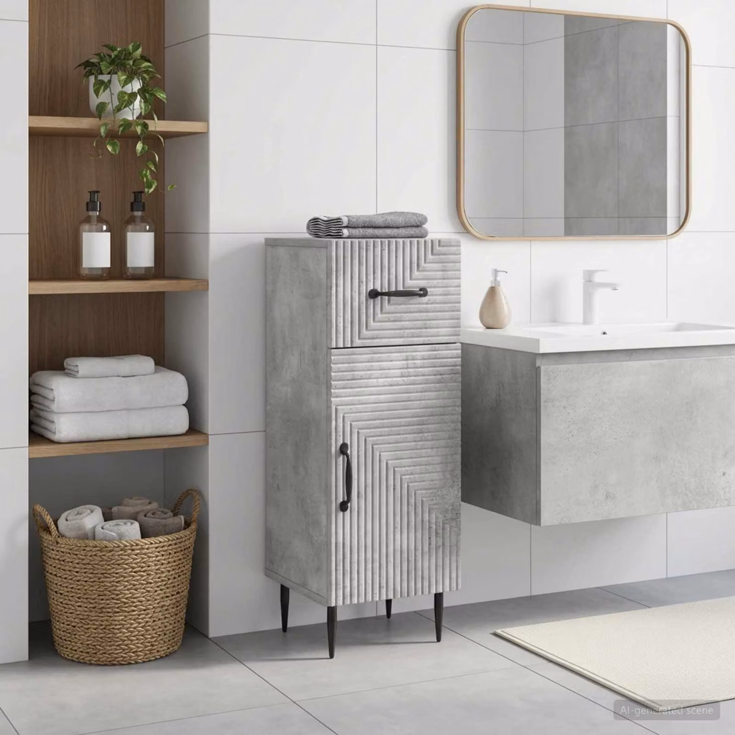 Mobiletto da bagno moderno vidaXL HAARLEM in MDF e metallo, Grigio e Nero, L: 30 cm, P: 31 cm, H: 80 cm