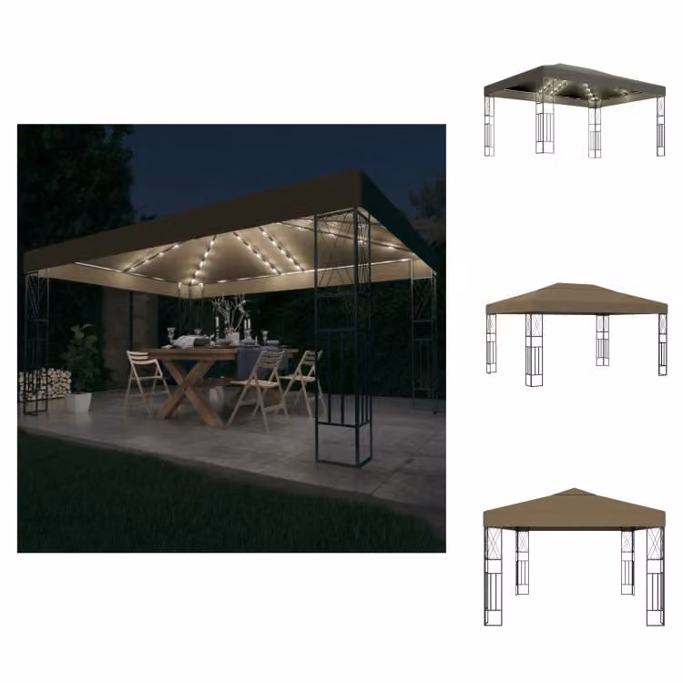 vidaXL Gazebo con catena di luci LED, 3x4 metri, color tortora, tessuto - Gazebo e tende per feste