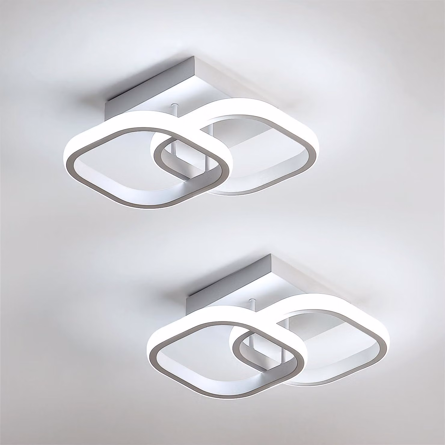 Comely, confezione da 2 plafoniere LED moderni, 24W, 2700 lumen, piccoli, quadrati, luce bianca fredda (6500K), illuminazione interna per camere da letto, soggiorni, corridoi, ingressi, balconi, scale
