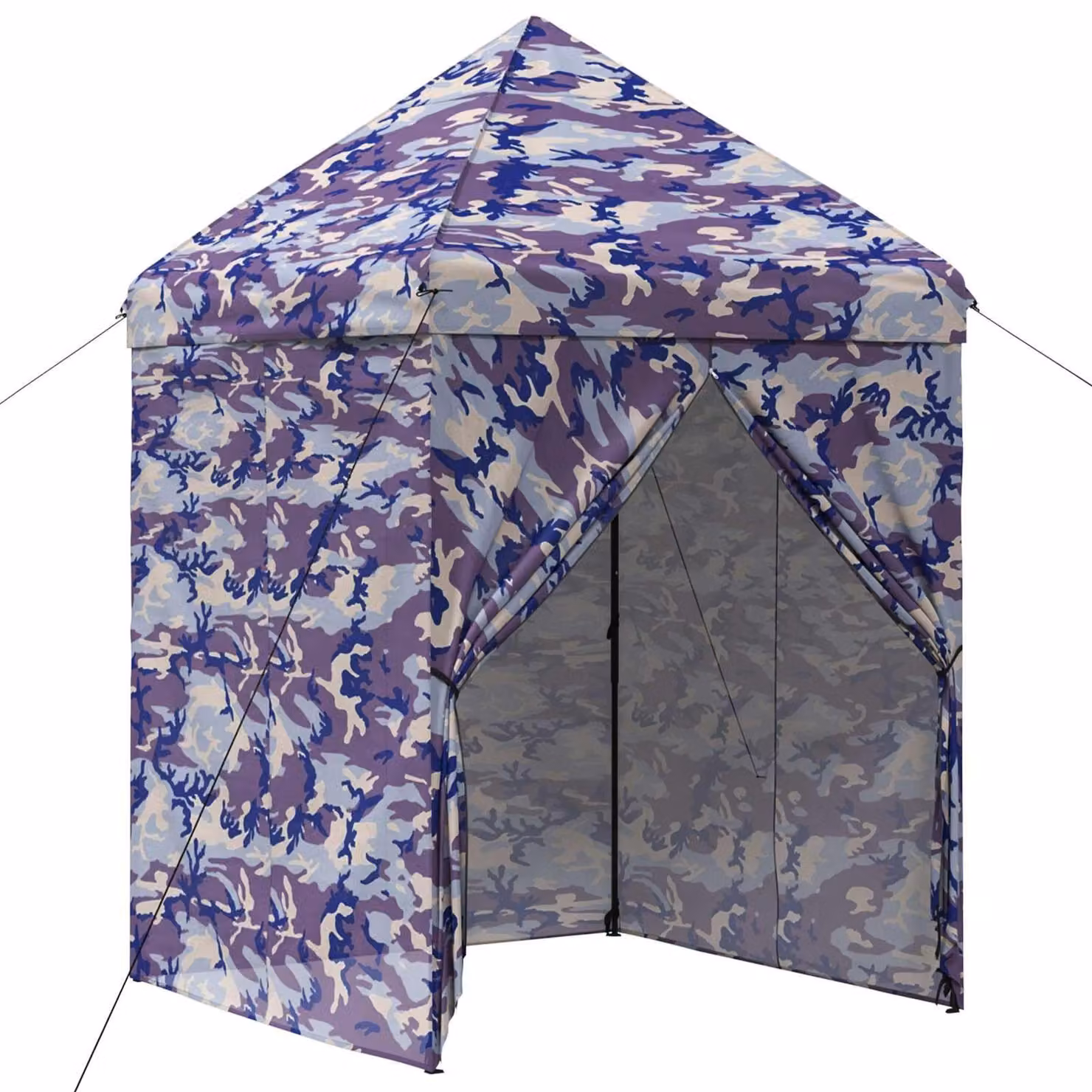 Padiglione pop-up con 4 pareti laterali, dimensioni 2,9 x 2,9 metri, motivo camouflage blu
