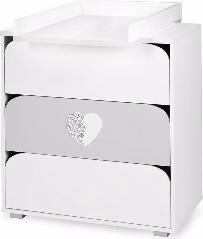 Cassettiera con fasciatoio NADIA – bianco / grigio