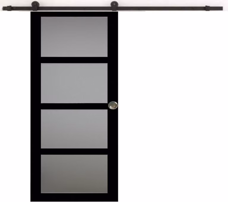 Porta scorrevole Telia nera con vetro H204 x L83 cm, binario con rotelle, gusci GD MENUISERIES