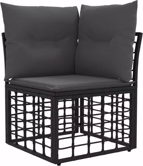 Set di divani da esterno 5 pz | Set Salotto da Giardino Nero e Grigio scuro Poliestere