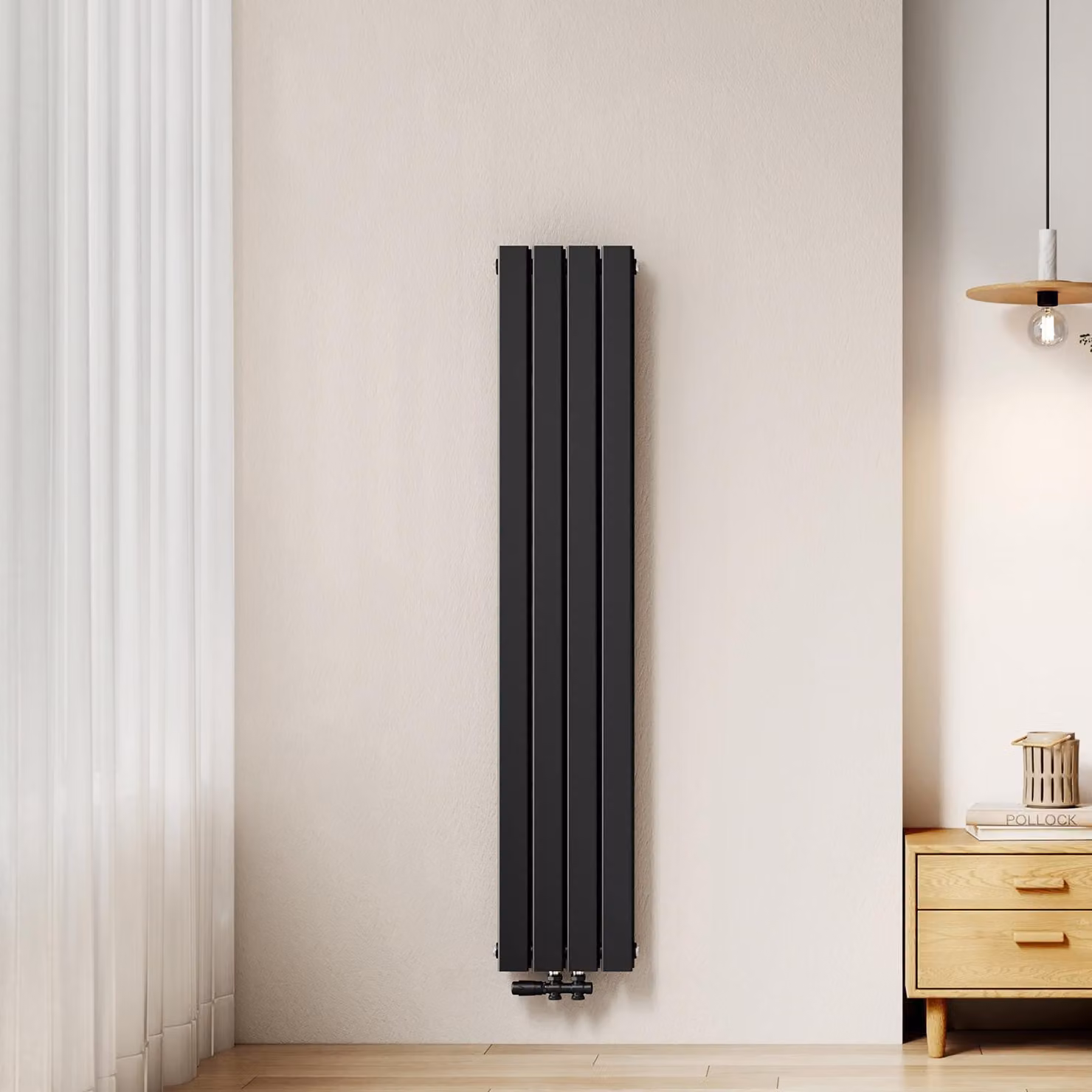 Radiatore a pannello design, modello EMKE, piatto, dimensioni 160 x 30,4 cm, a due strati, potenza 966 W, colore nero