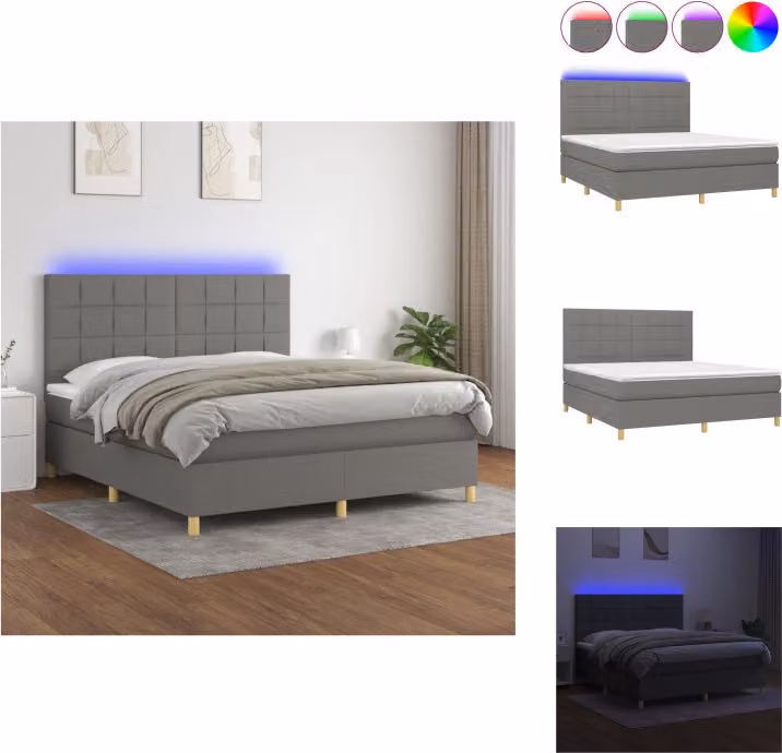 vidaXL Letto a molle con materasso e tessuto LED grigio scuro 160x200 cm - Letti e strutture letto