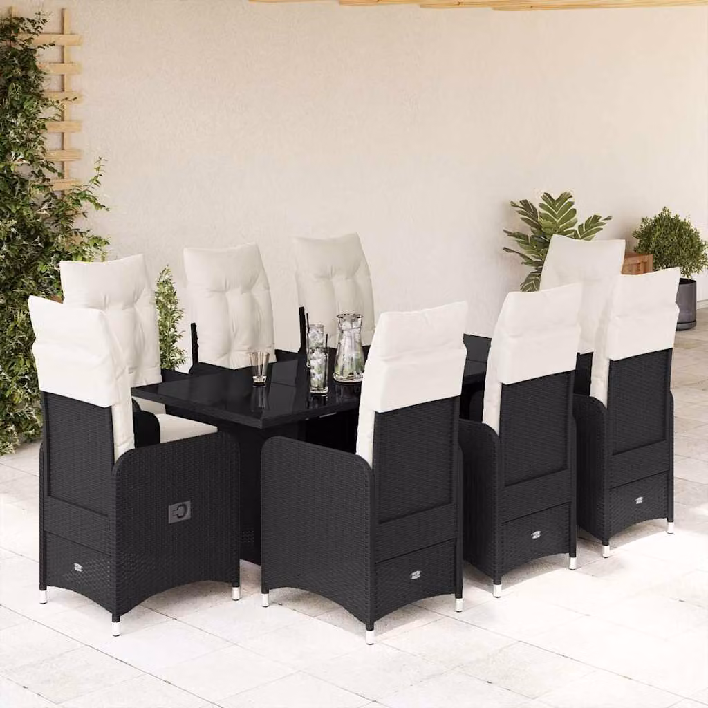 Set Bistrò da Giardino e Balcone vidaXL 9 pz in Polyrattan e Metallo con Piano in Vetro Nero – 1