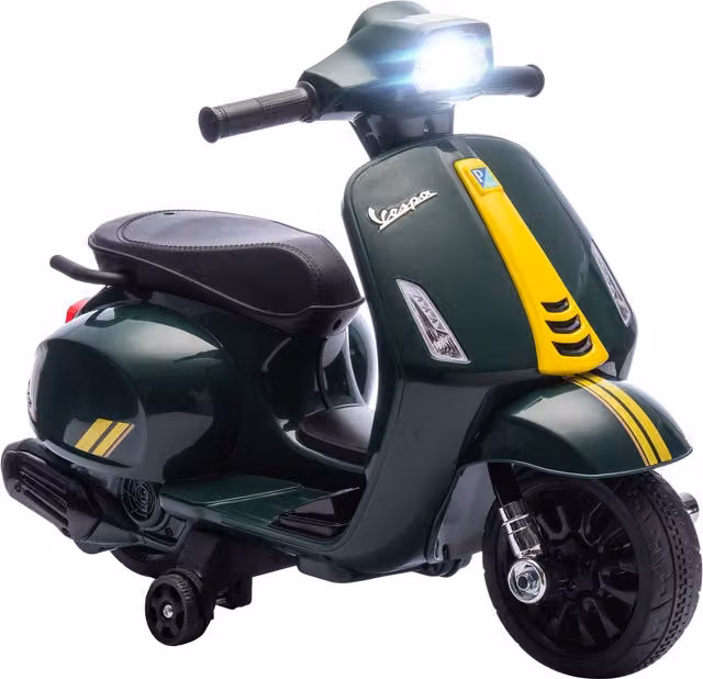 Moto Elettrica Vespa AIYAPLAY per Bambini con Batteria Ricaricabile 6V, Luci e Suoni, Verde Scuro – 1