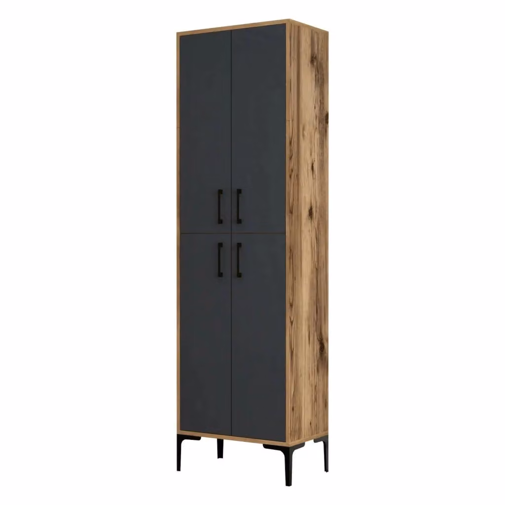Armadio Multiuso DMORA con Ante a Battente e Ripiani Interni, Colore Marrone e Antracite, L: 60 cm, P: 35 cm, H: 200 cm – 2