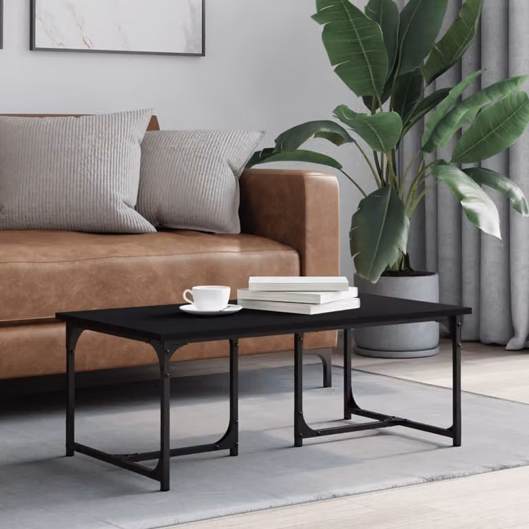 vidaXL Tavolino da Salotto Moderno Nero L: 90 cm, P: 50 cm, H: 35 cm in Legno e Metallo