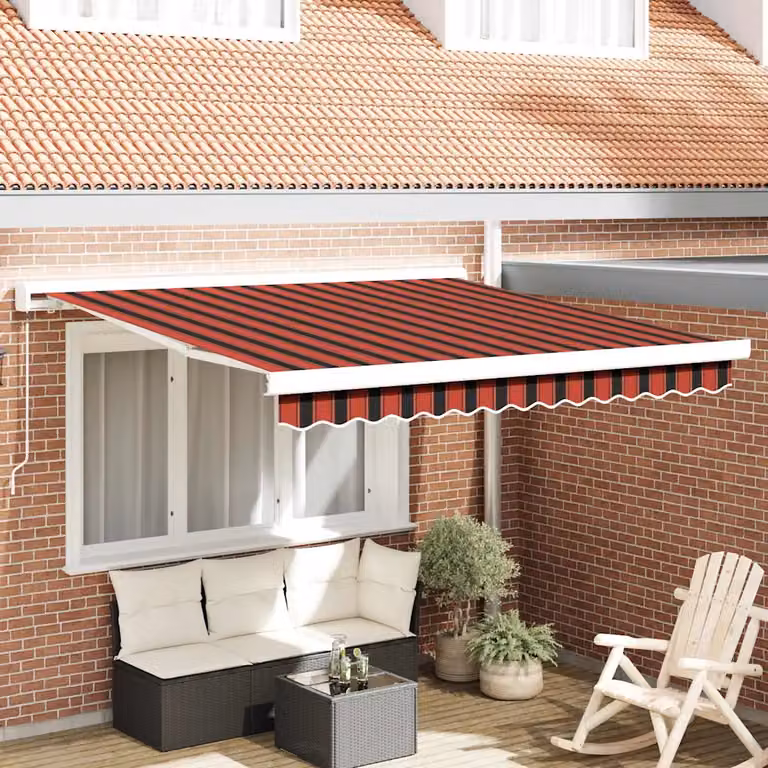 Tenda retrattile vidaXL con bracci pieghevoli in alluminio e tela in poliestere, Rosso e Nero, L: 300 cm x P: 250 cm