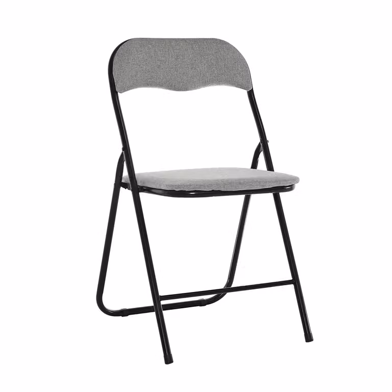 Sedia Pieghevole Vestiamo Casa in Lino Grigio con Struttura in Metallo, Impilabile per Giardino e Terrazzo, H 78 x L 44 x P 43 cm