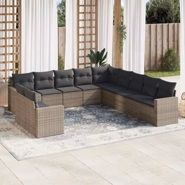 Set Divani da Giardino 11 pz con Cuscini in Polyrattan Grigio 3219180