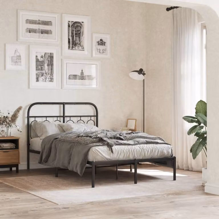 vidaXL Giroletto con Testiera in Metallo Nero L/P/H: 120 x 200 x 125 cm