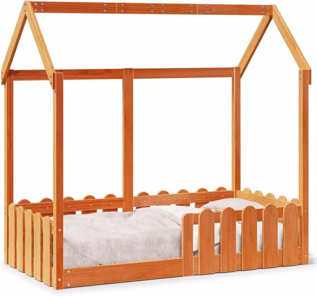 Giroletto Casetta Bambini | Letto Infantile | Lettino Marrone Cera 70x140 cm Massello Pino