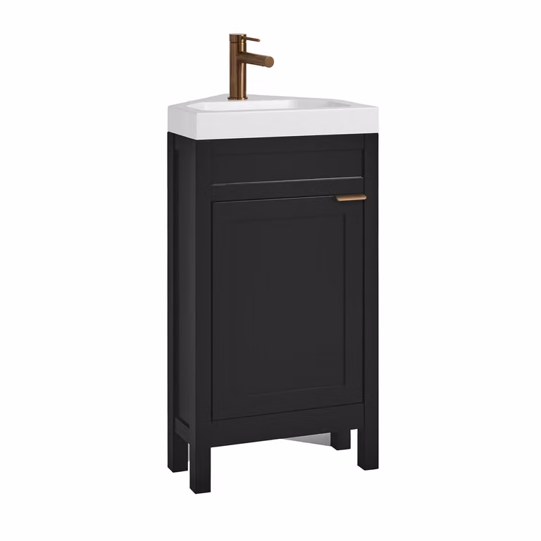 Mobile Bagno Angolare Grigio Nero da 450mm con Lavabo e Maniglia Moderna con Impugnatura a Dito in Rame Satinato - Warwick