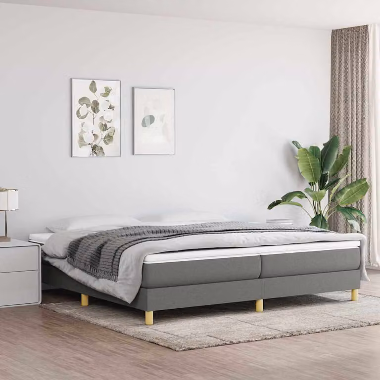 vidaXL Struttura Letto a Rete con Doghe Curvate in Tessuto Grigio L/P: 200 x 200 cm