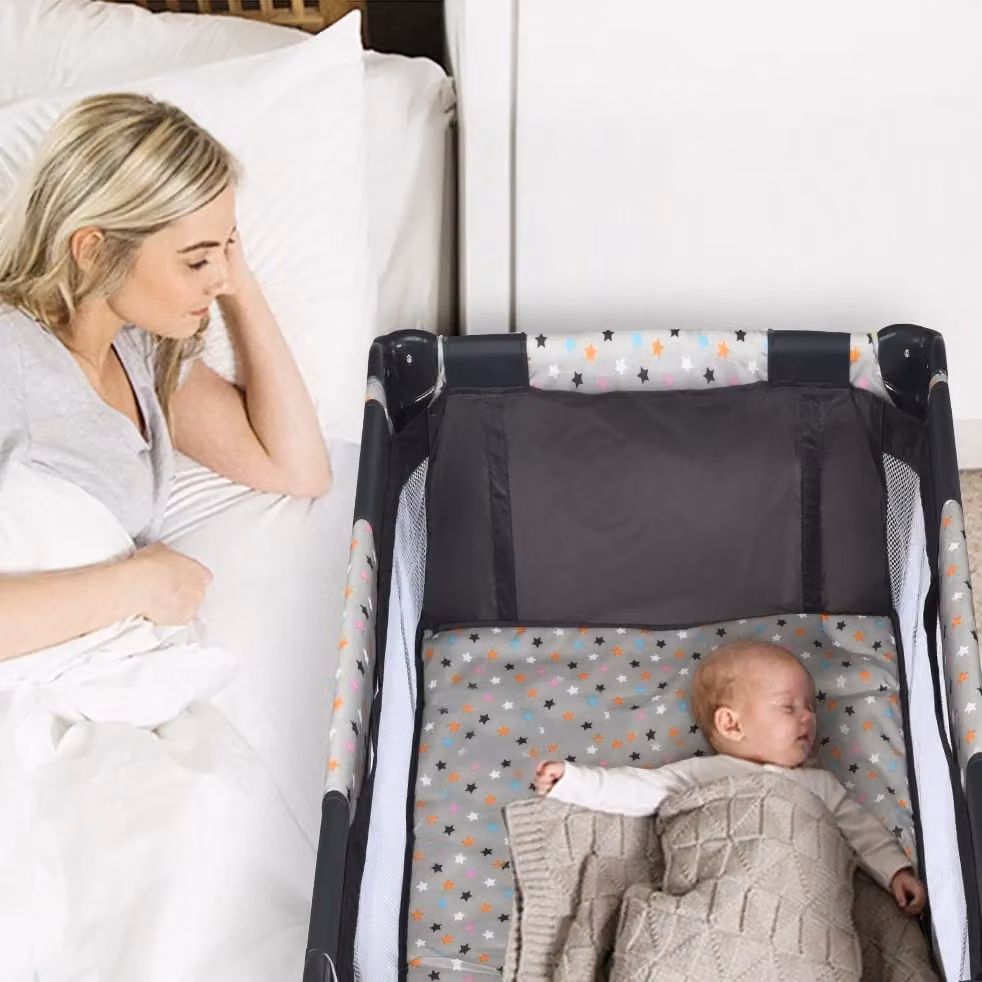 Box portatile pieghevole per bambini con 2 ruote e centro attività resistente, design moderno, Grigio, L 125 cm x P 65 cm x H 76 cm – 2