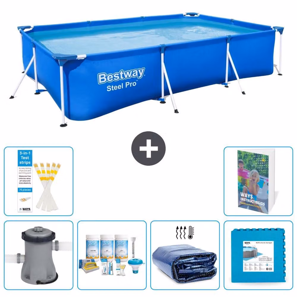 Bestway Steel Pro, piscina rettangolare - 300x201x66 cm - composta da 5 parti, modello S188