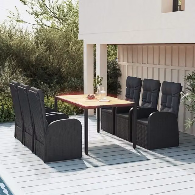 Set da Pranzo da Giardino 7 pz Nero con Cuscini in Polyrattan 3157601
