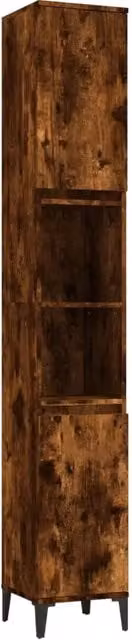 Armadietto da bagno rovere fumo design moderno 30 x 30 x 190 cm spazio di archiviazione 2 ripiani in legno multistrato rovere fumo 02_0048401