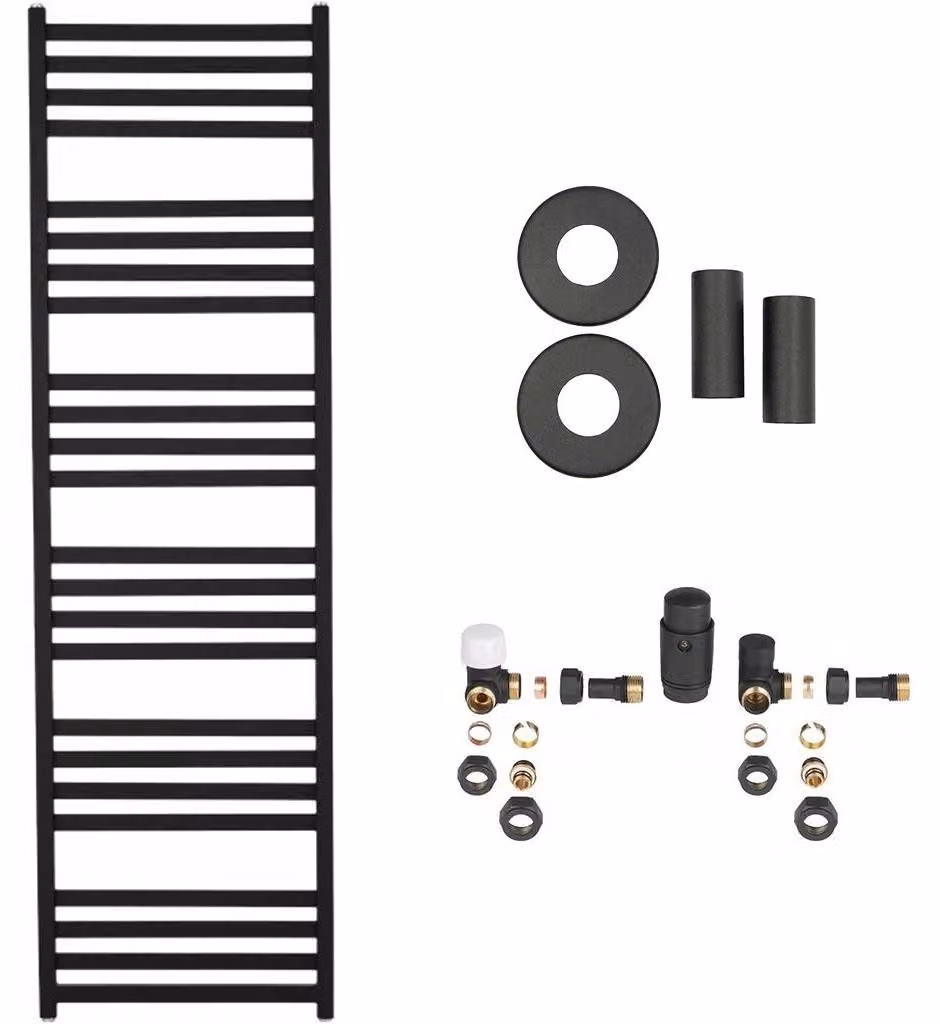 CERANO - Set di radiatori da bagno Fulgiduson - riscaldamento centralizzato - attacco laterale - 765 W - nero opaco - 1800 x 530 mm