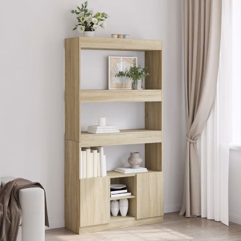 Credenza vidaXL in Legno Multistrato Rovere Sonoma, Colore Marrone/Beige, L: 92 cm, P: 33 cm, H: 180 cm