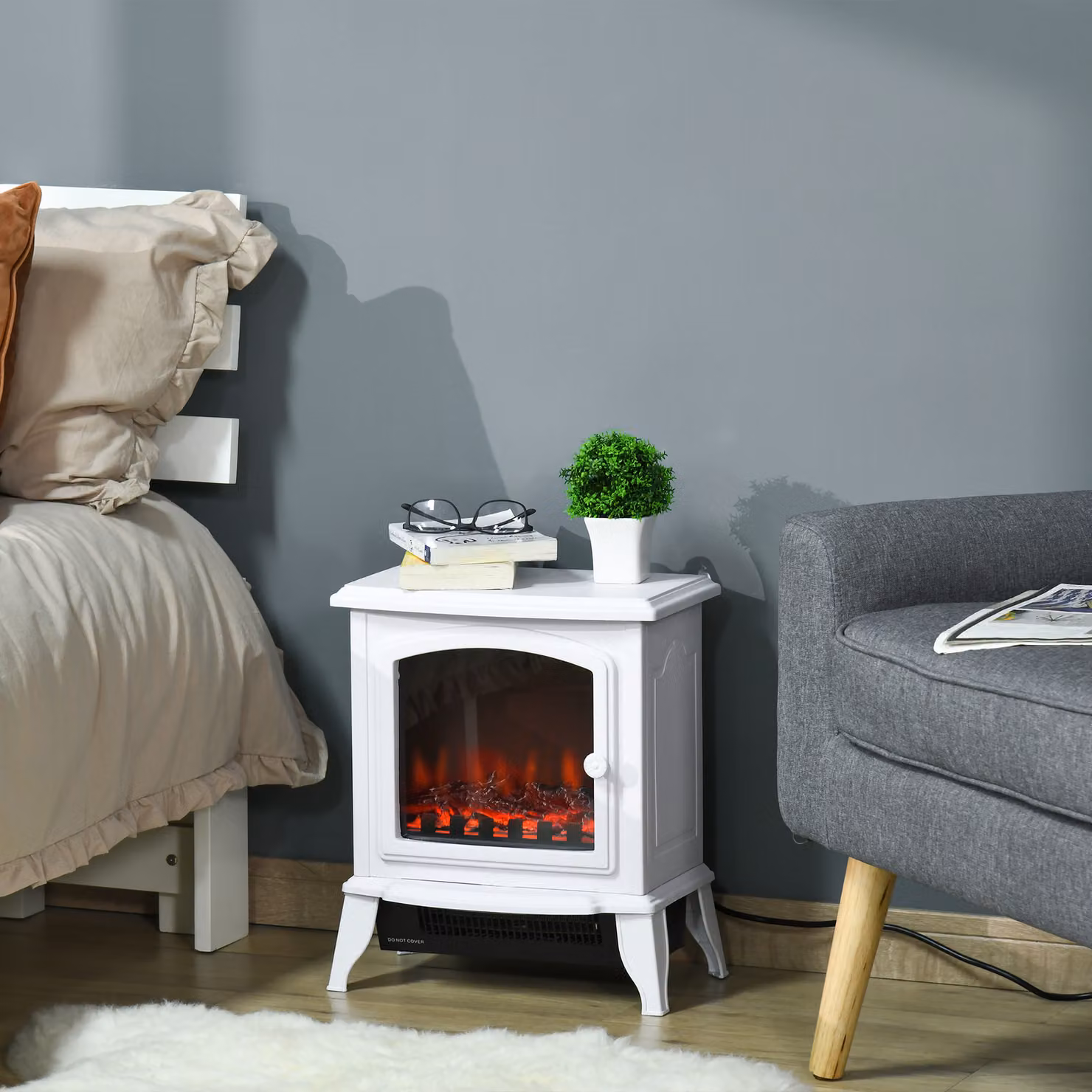 Camino elettrico HOMCOM con temperatura regolabile, bianco – 2