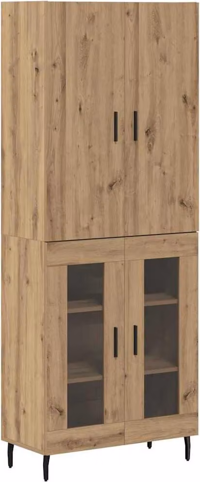 Credenza 2 pcs Legno vecchio Legno Stratificato e Vetro