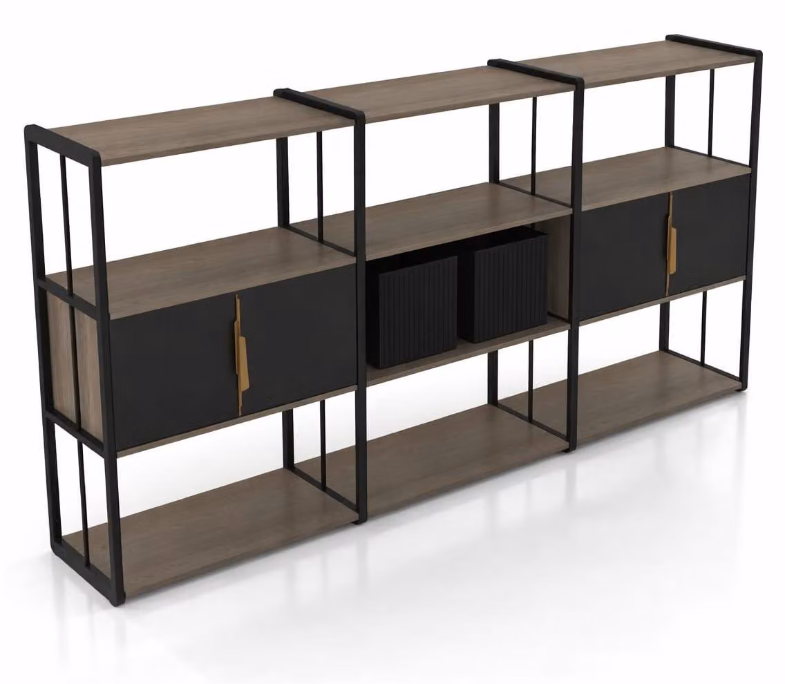 Libreria a design, stile industriale, scaffale in metallo e legno, ideale per l'ufficio