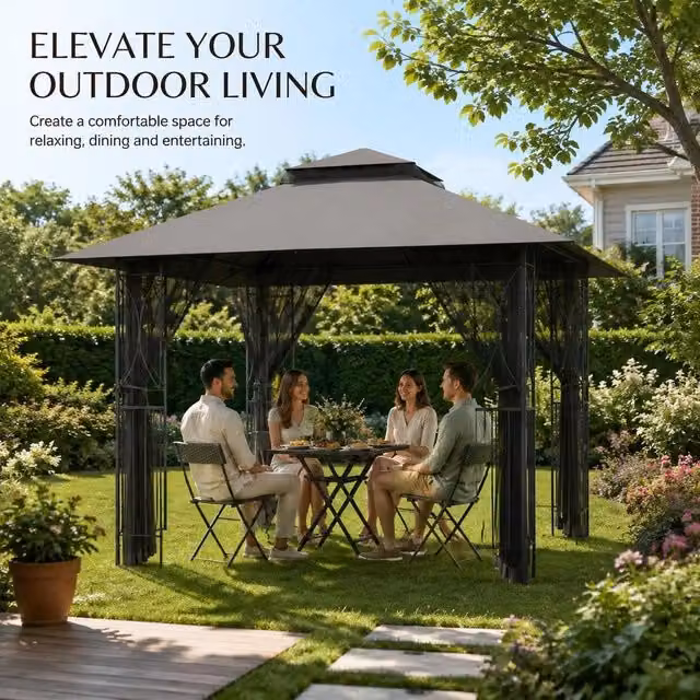 Pavilion With Side Walls, Anthracite, 300x300x270 Cm, Steel