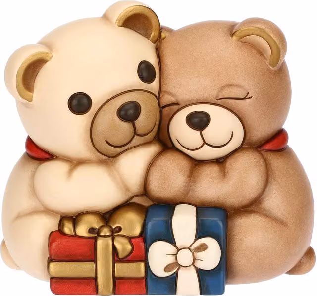 Coppia Teddy Natale con regali in ceramica