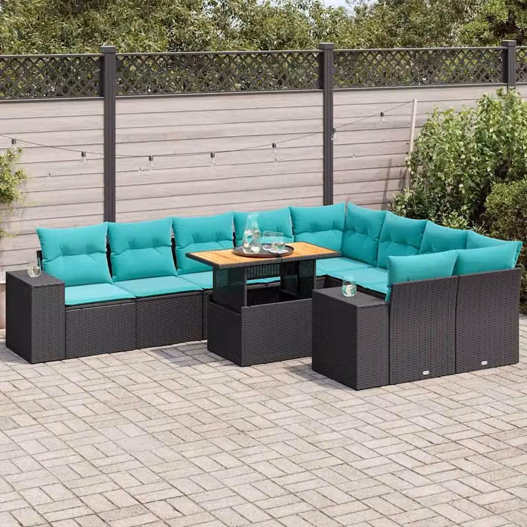 Maison Exclusive - Set da giardino 10 pezzi con cuscini in polyrattan nero