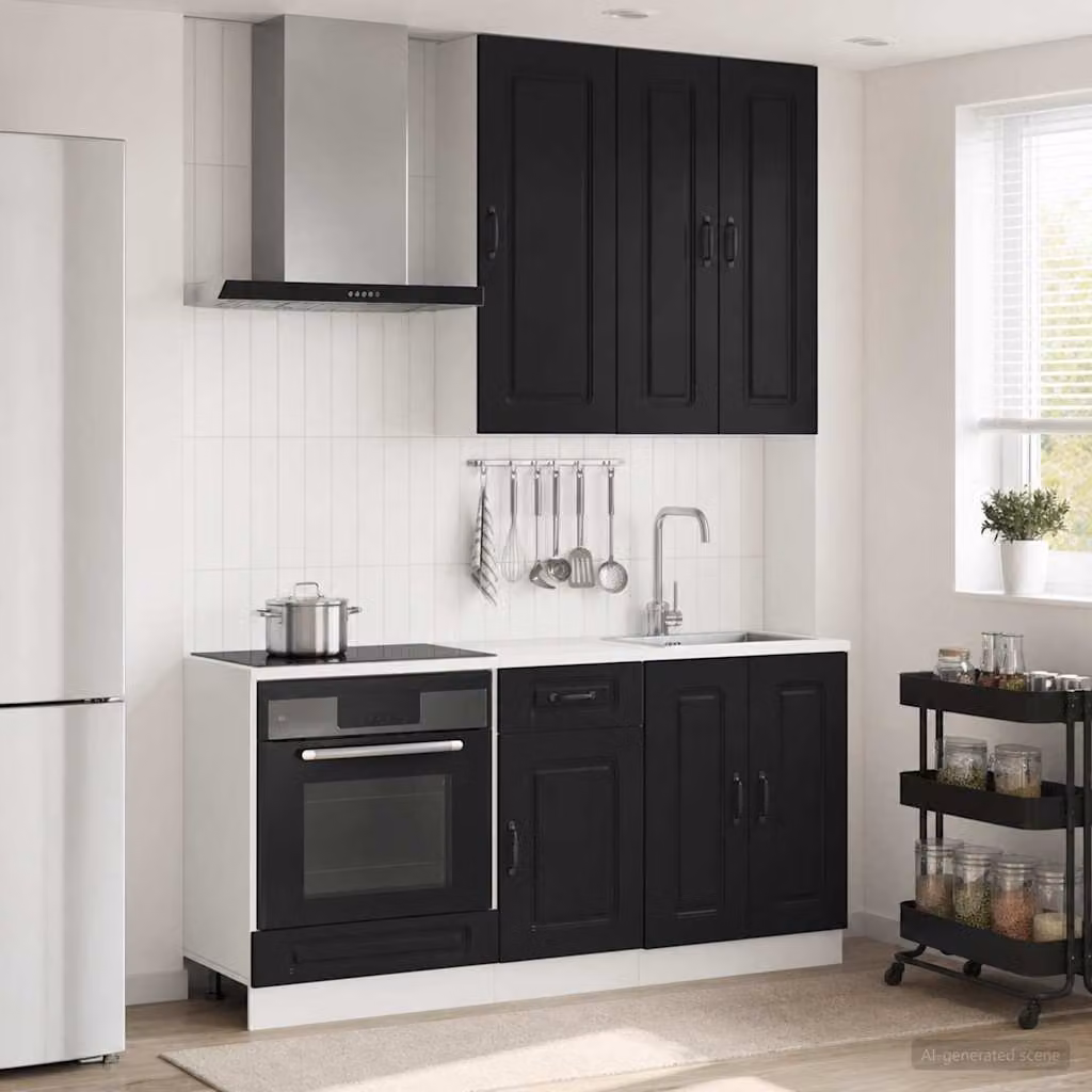 Unità cucina moderna vidaXL KALMAR composta da 5 pezzi in nero opaco e legno ingegnerizzato MDF